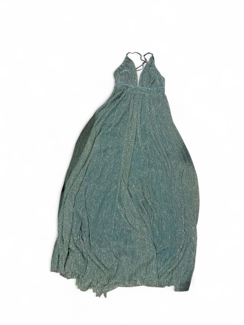 Luxxel Teal Shimmer Halter Maxi Dress